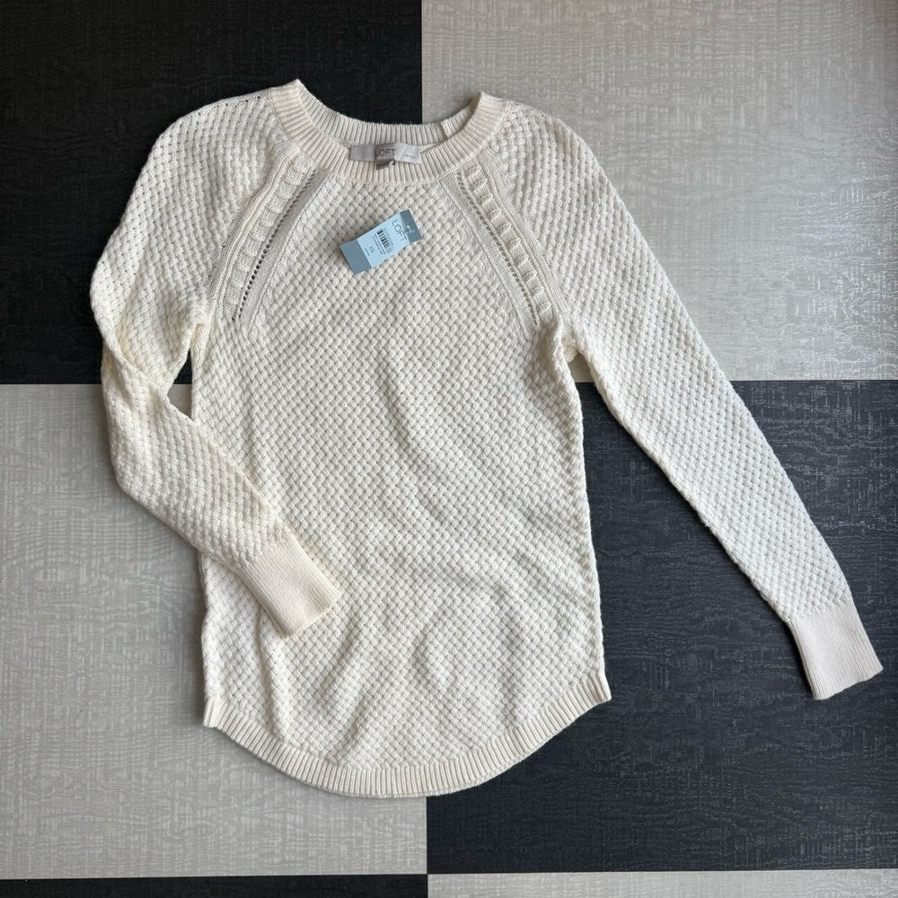 NWT LOFT Petite XS Cream Knit Sweater Cotton Blend